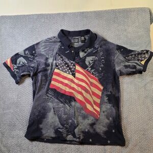 Cotton Traders Sport XXL American Flag Polo Shirt Eagle USA Patriotic All Over